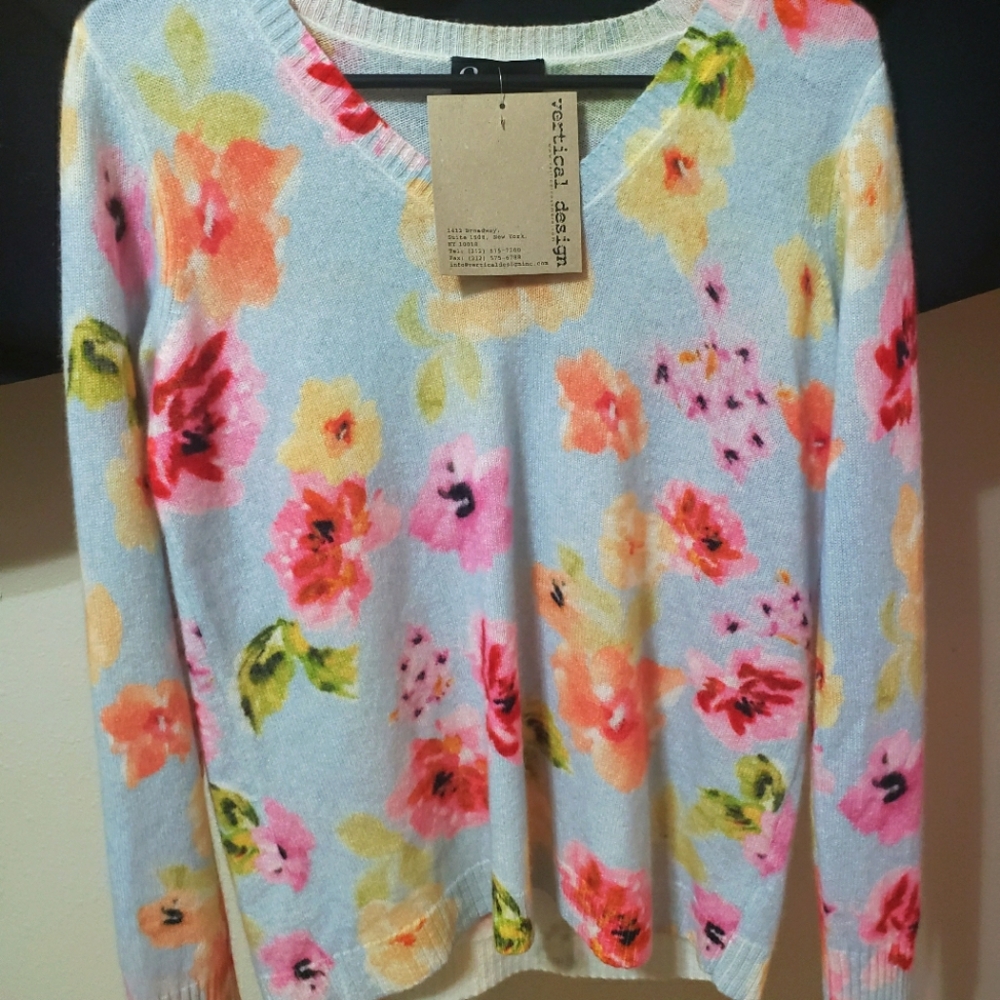Floral Blue Cashmere Sweater